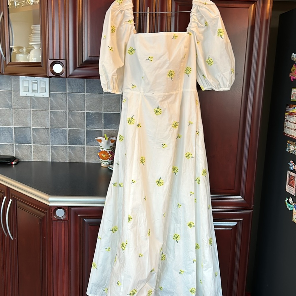 #106 - ZARA White Embroidered Poplin Long Dress -  Size Small - Picture 9 of 15
